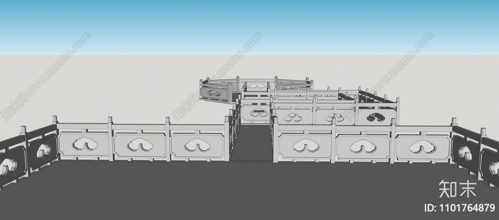 中式石材栏杆SU模型下载【ID:1101764879】