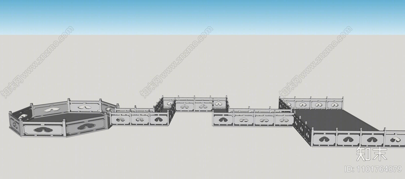 中式石材栏杆SU模型下载【ID:1101764879】