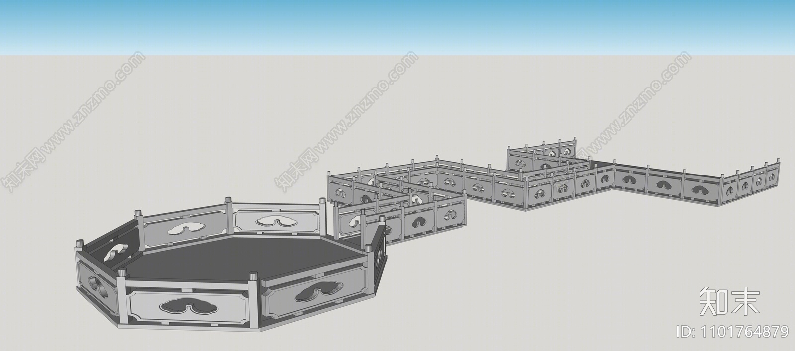 中式石材栏杆SU模型下载【ID:1101764879】