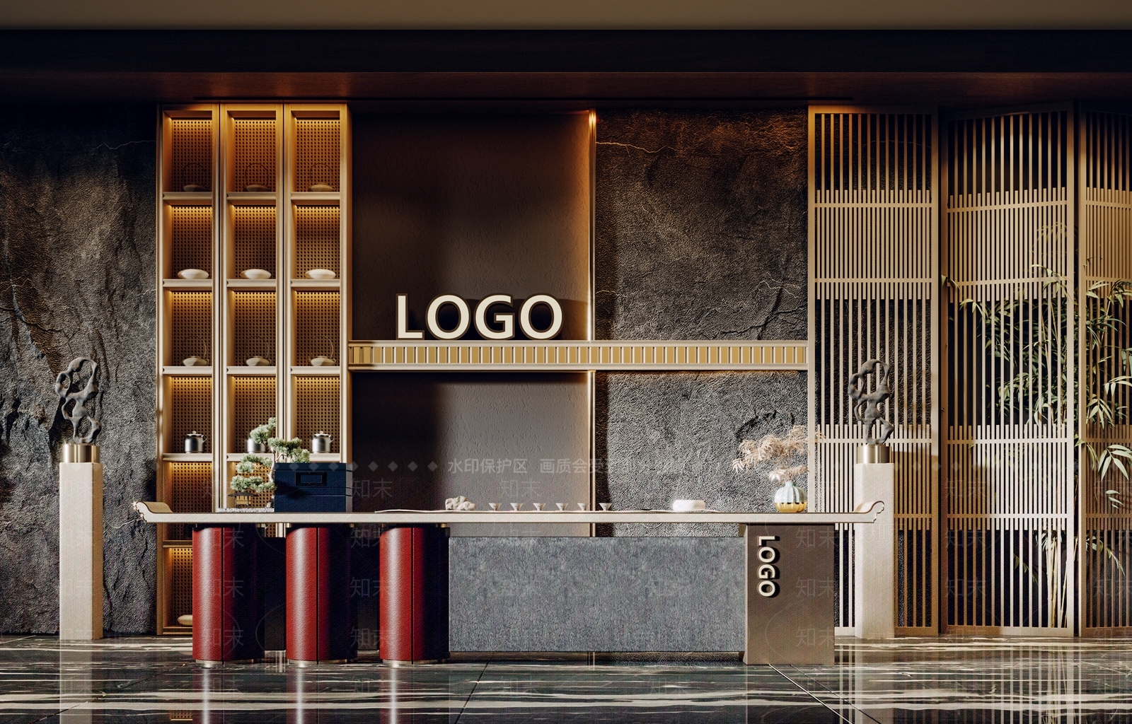 新中式接待台3D模型下载【ID:1101764930】