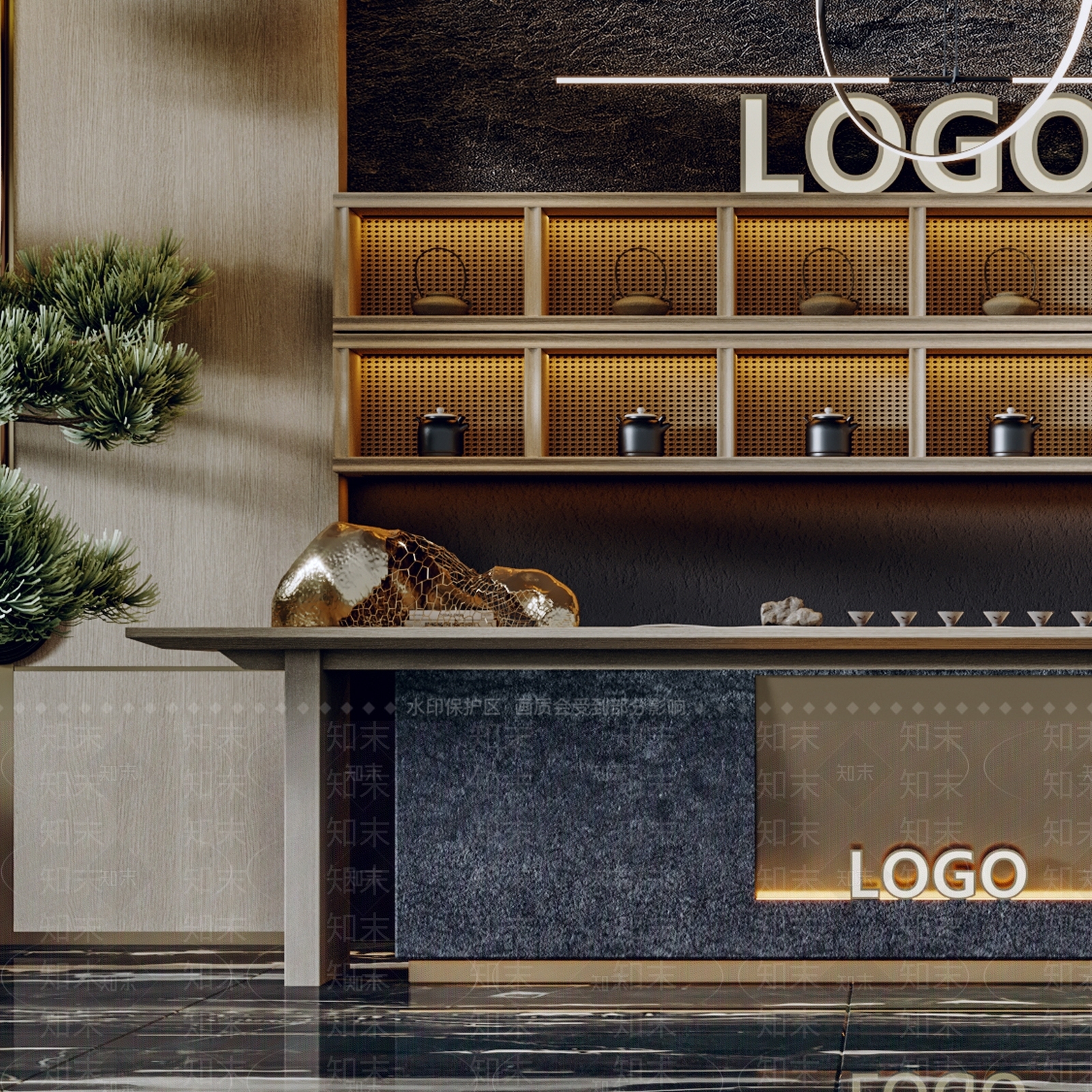 新中式接待台3D模型下载【ID:1101764964】