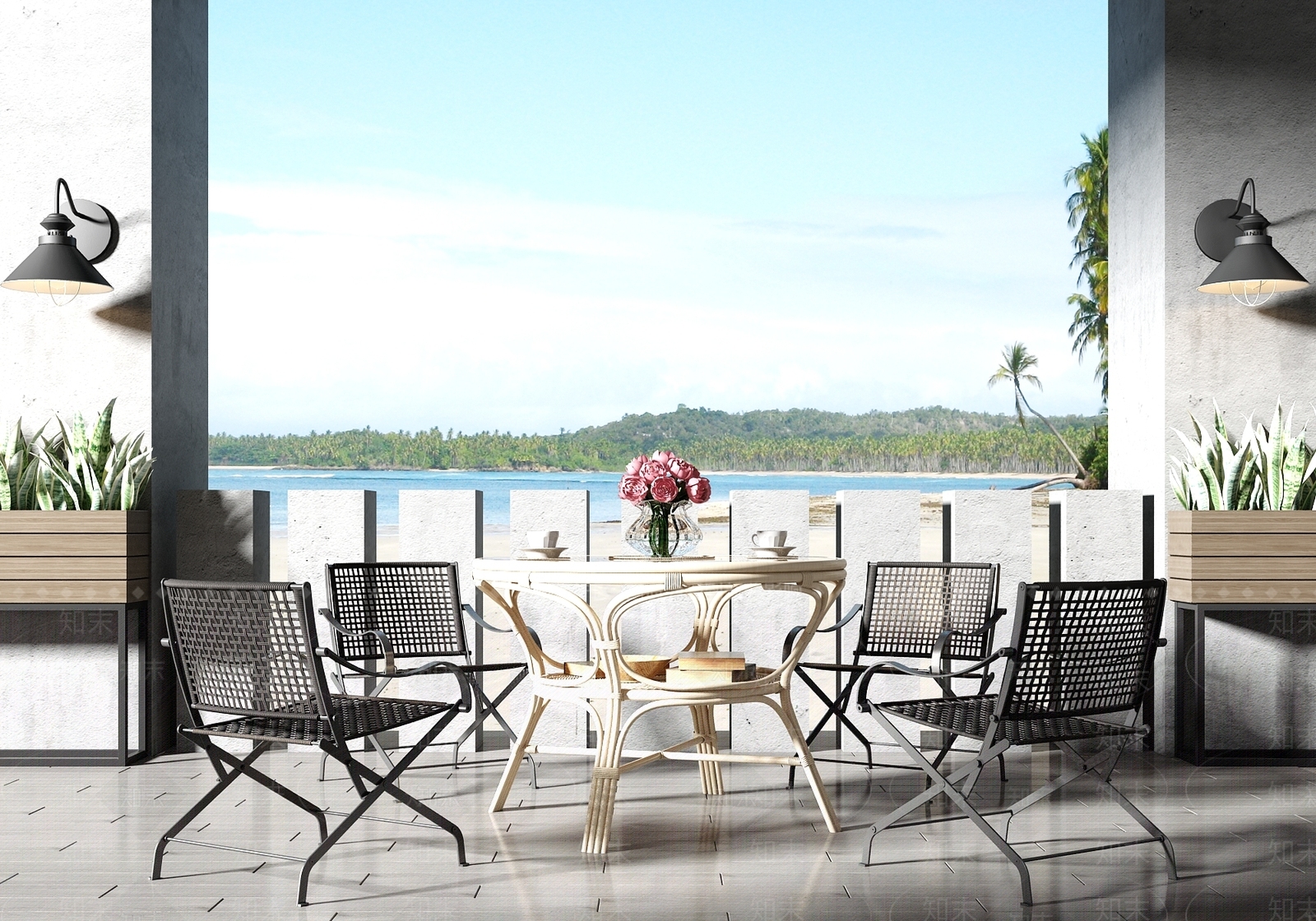 现代户外铁艺休闲桌椅3D模型下载【ID:1101775878】