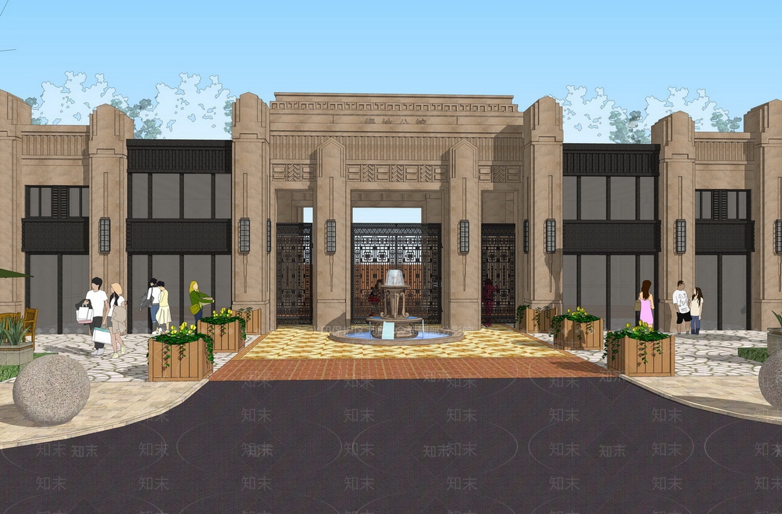 古典小区大门入口SU模型下载【ID:1101777701】