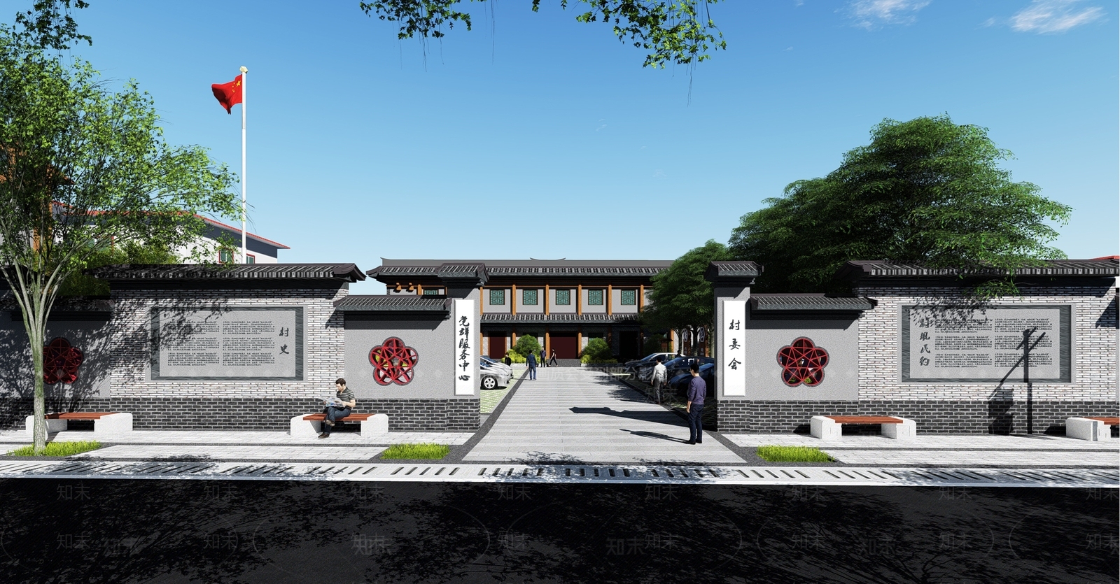 新中式乡村商业街SU模型下载【ID:1101846681】