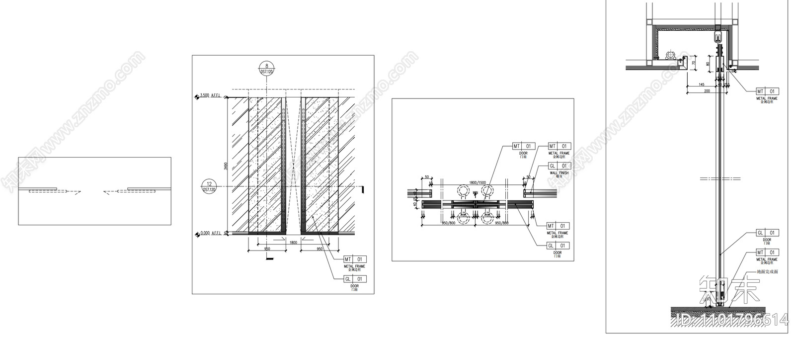 玻璃吊装推拉门门大样施工图下载【ID:1101796614】