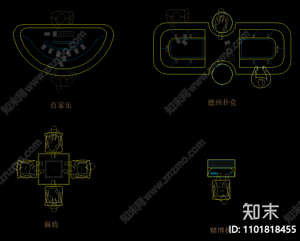 赌场赌桌百家乐德州扑克cad施工图下载【ID:1101818455】