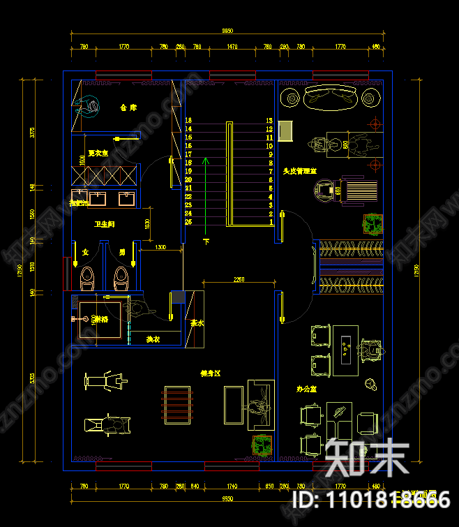 精品理发店平面规划施工图下载【ID:1101818666】