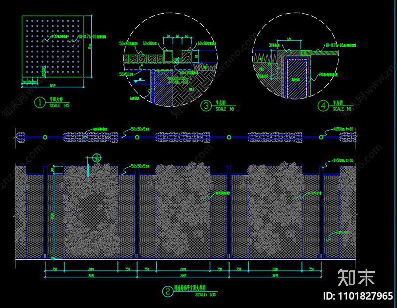 覆绿色植物围墙施工大样图施工图下载【ID:1101827965】