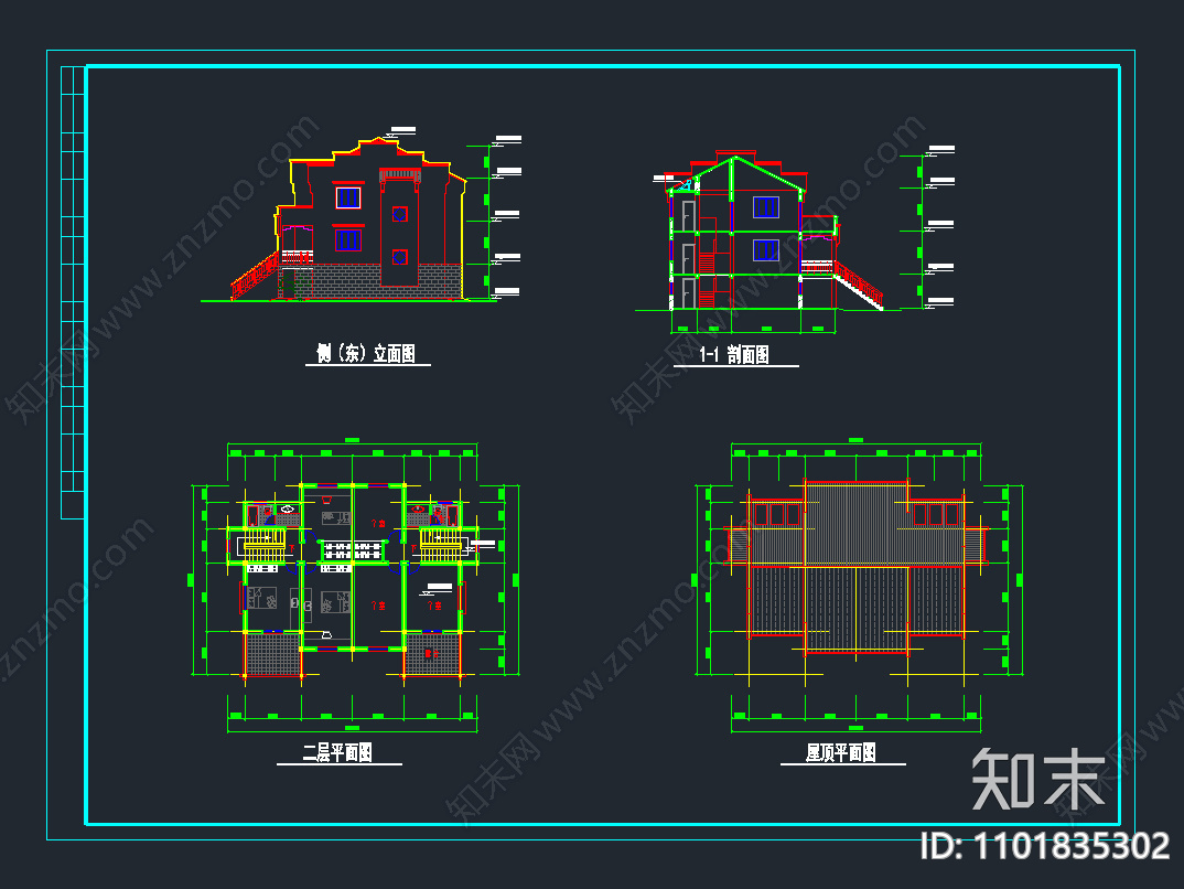 大师设计新中式别墅自建房cad施工图下载【ID:1101835302】