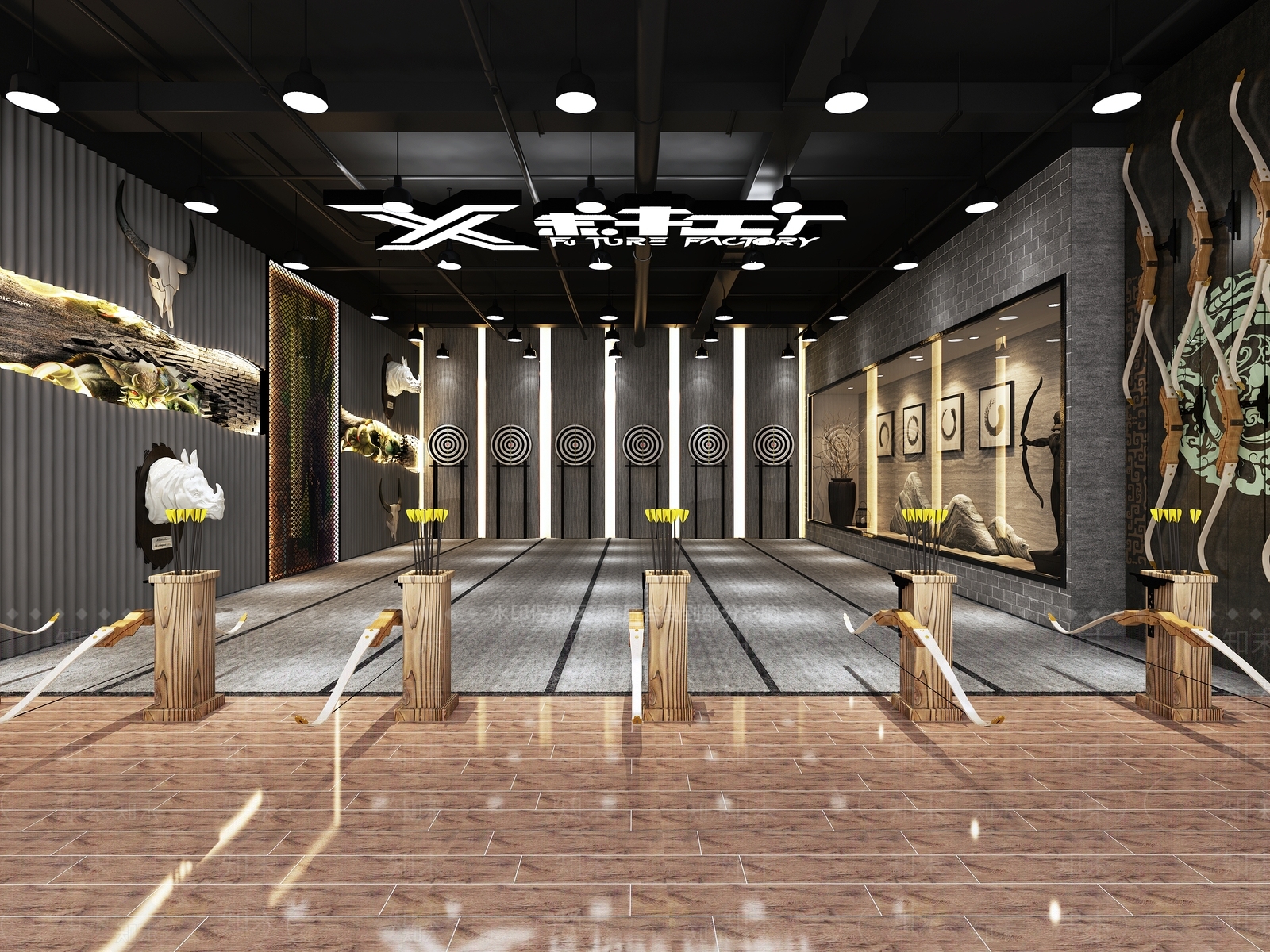 现代轰趴馆弓箭区3D模型下载【ID:1101839211】