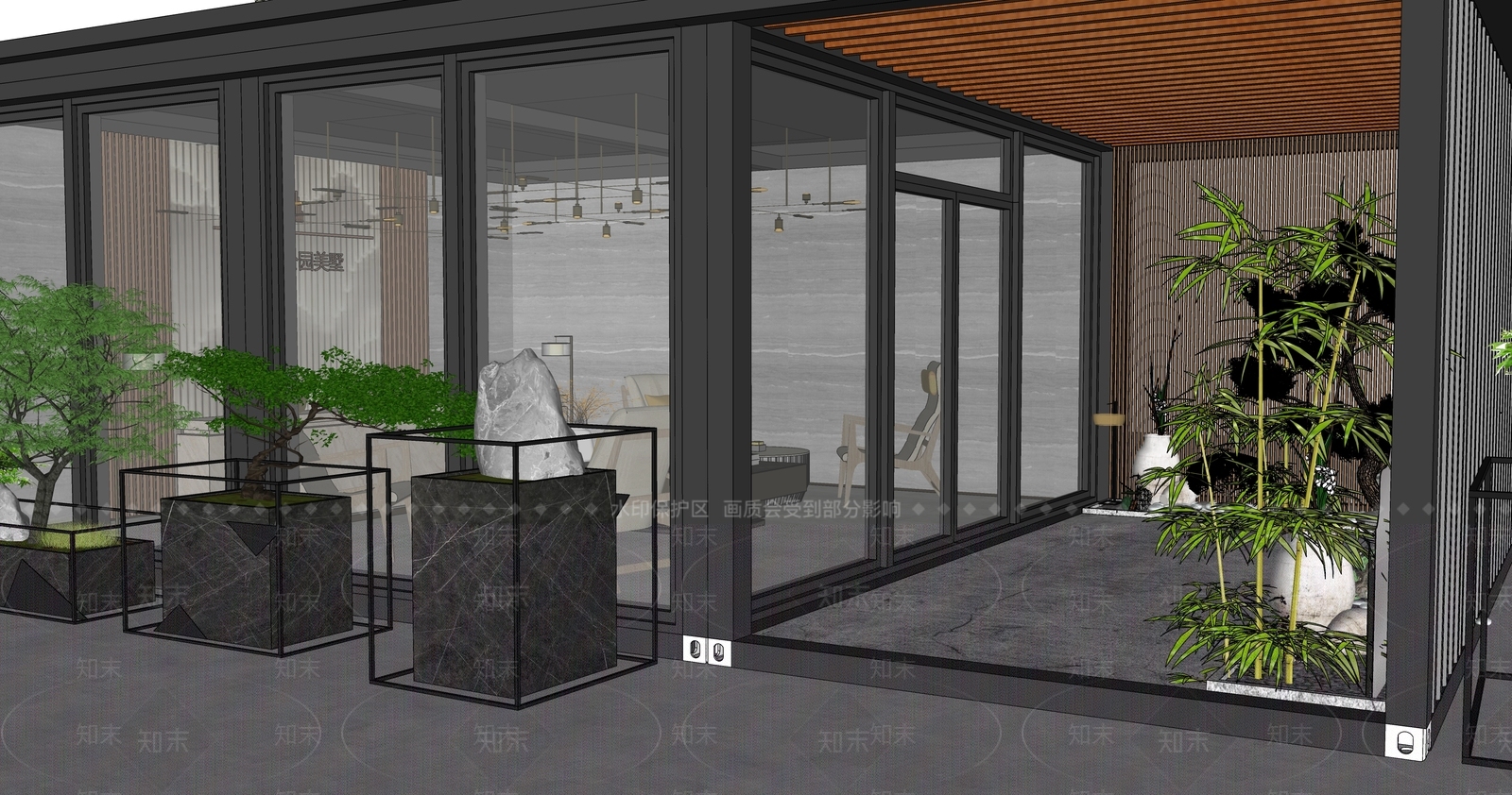 新中式售楼处建筑SU模型下载【ID:1101841825】