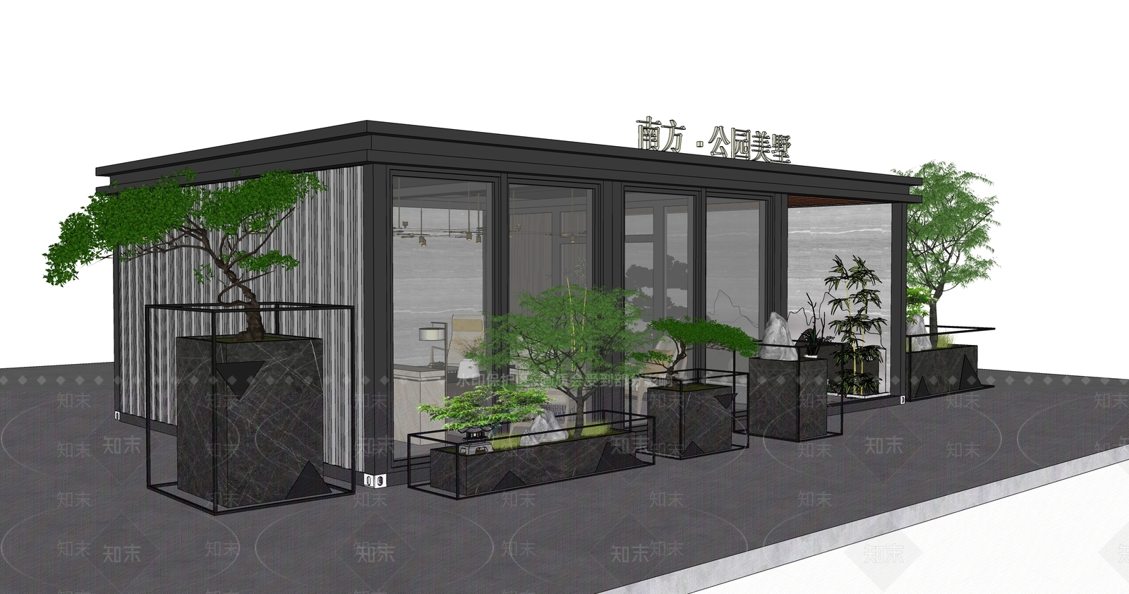 新中式售楼处建筑SU模型下载【ID:1101841825】