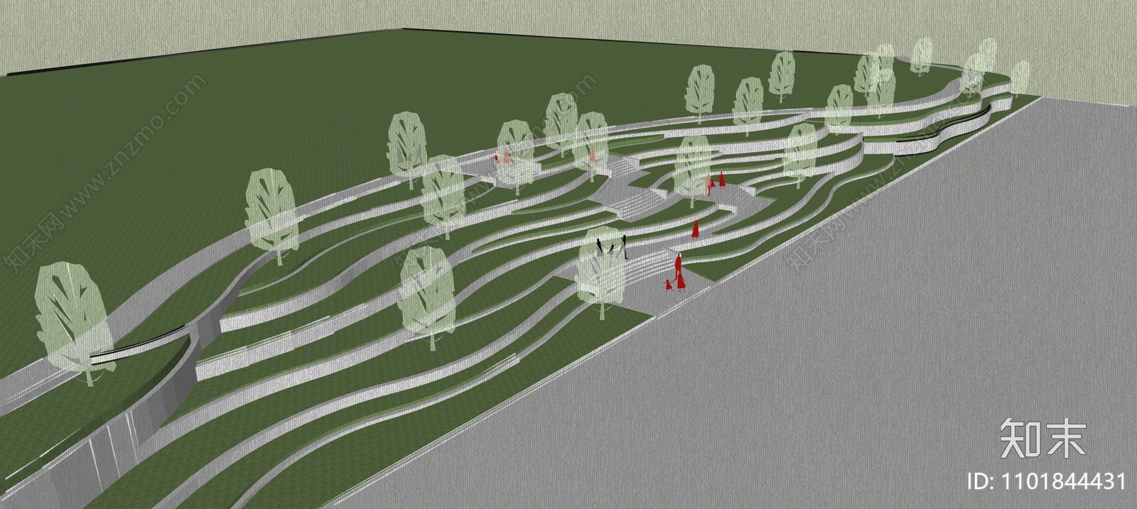 现代公园台地景观SU模型下载【ID:1101844431】