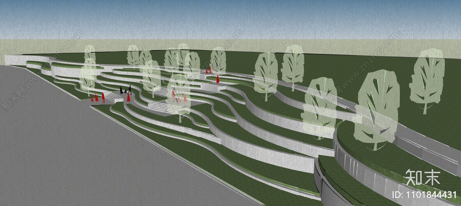 现代公园台地景观SU模型下载【ID:1101844431】