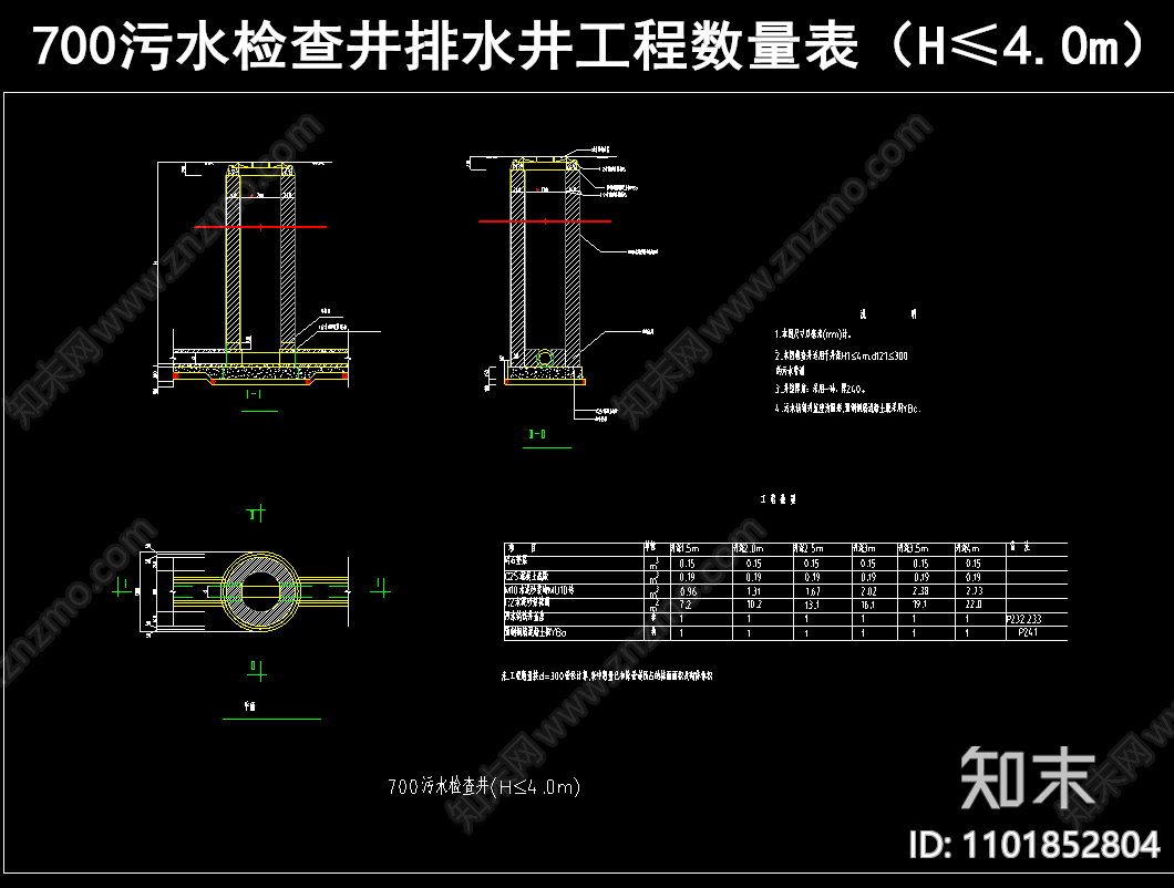 700污水检查井排水井工程数量表cad施工图下载【ID:1101852804】