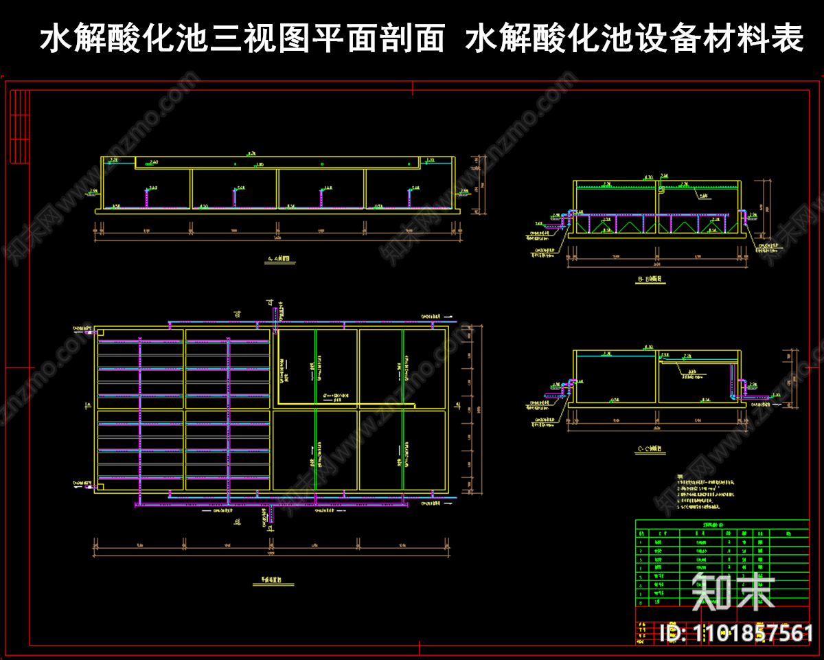 水解酸化池三視圖平面剖面施工圖下載【id:1101857561】