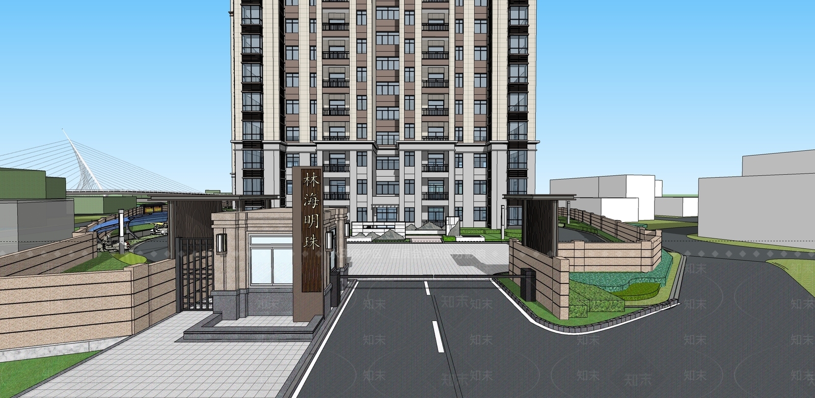 新中式高层住宅SU模型下载【ID:1101877120】