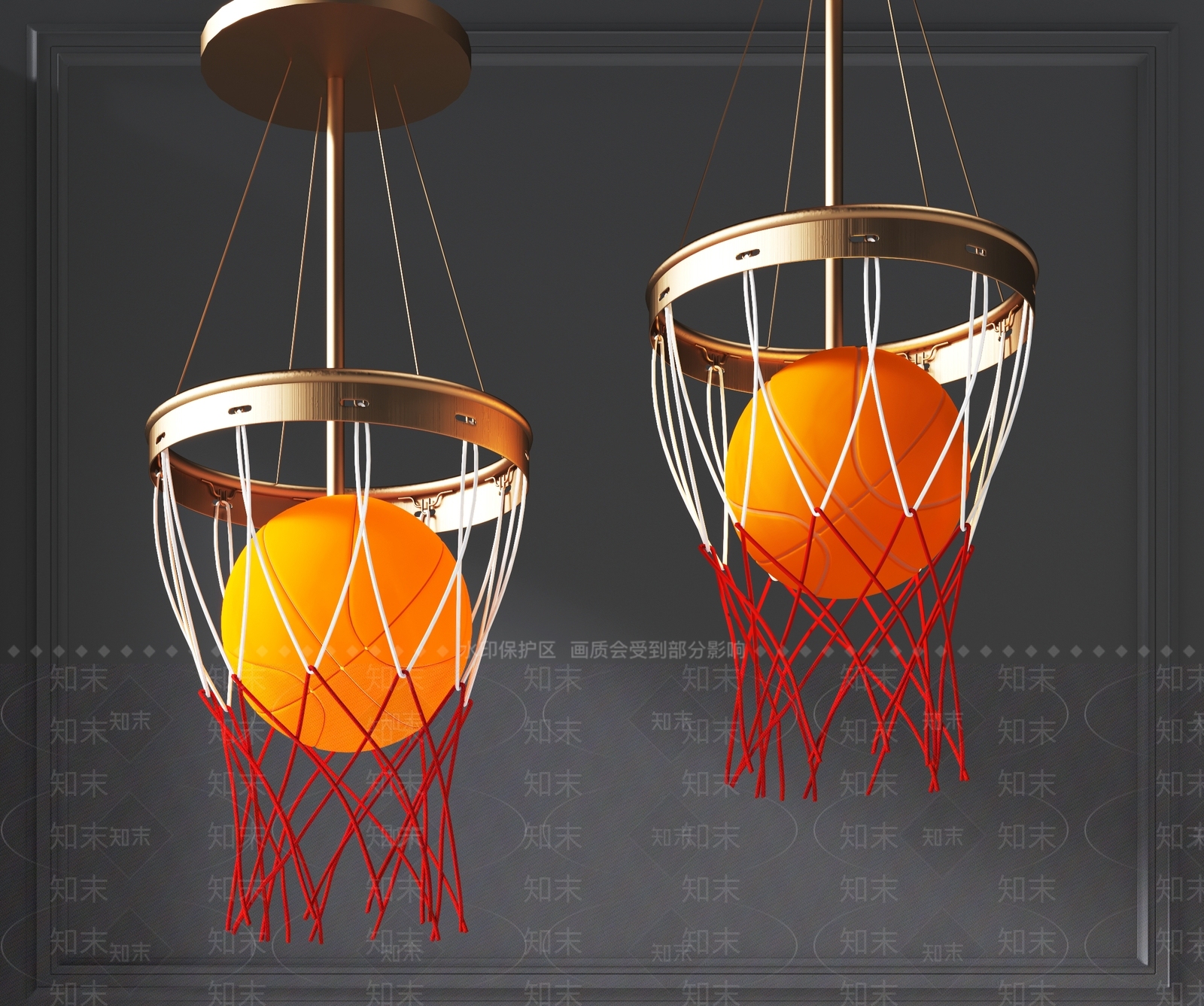 现代现代篮筐篮球金属吊灯3D模型下载【ID:1101879810】