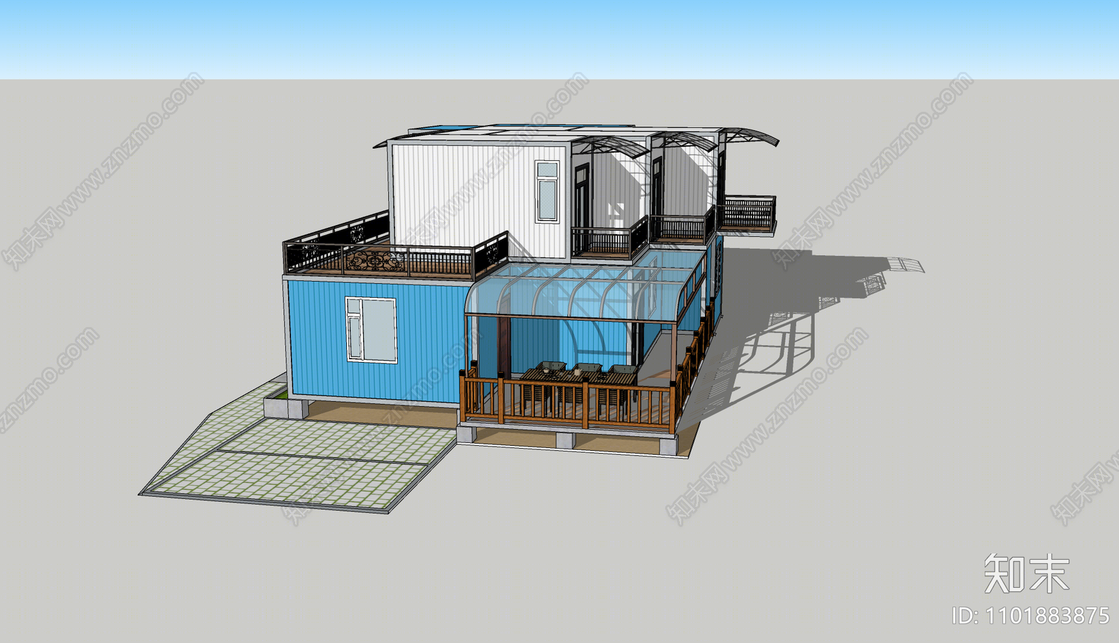 现代集装箱建筑SU模型下载【ID:1101883875】