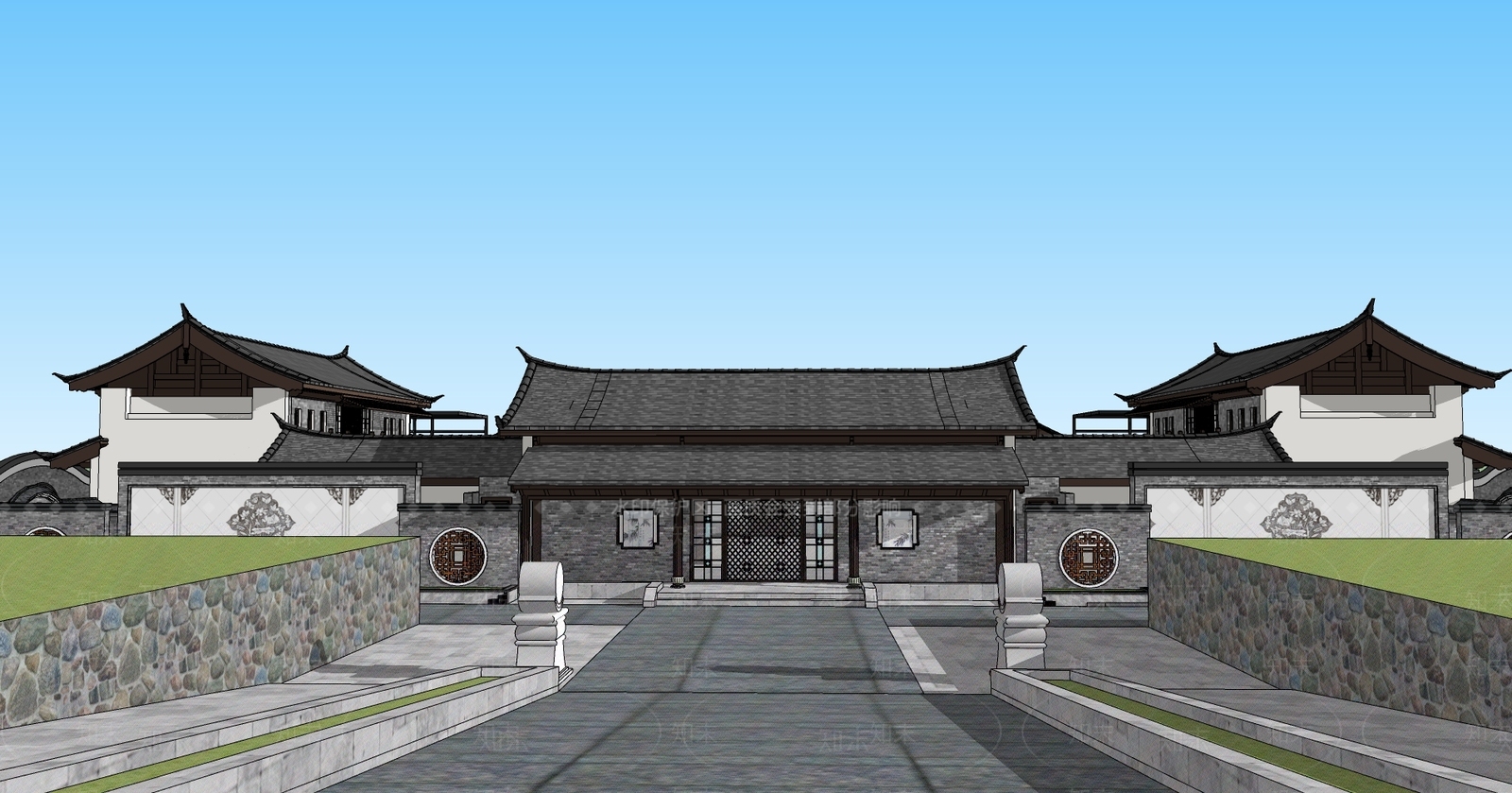 中式四合院SU模型下载【ID:1101887847】