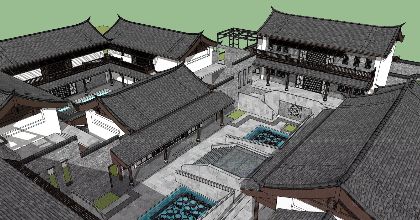 中式四合院SU模型下载【ID:1101887847】