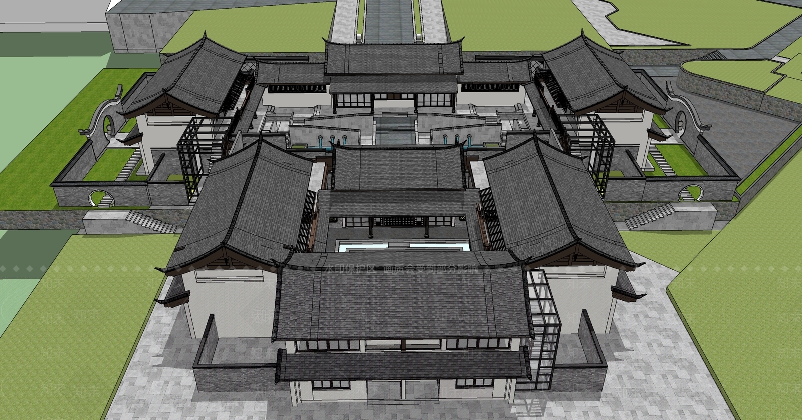 中式四合院SU模型下载【ID:1101887847】
