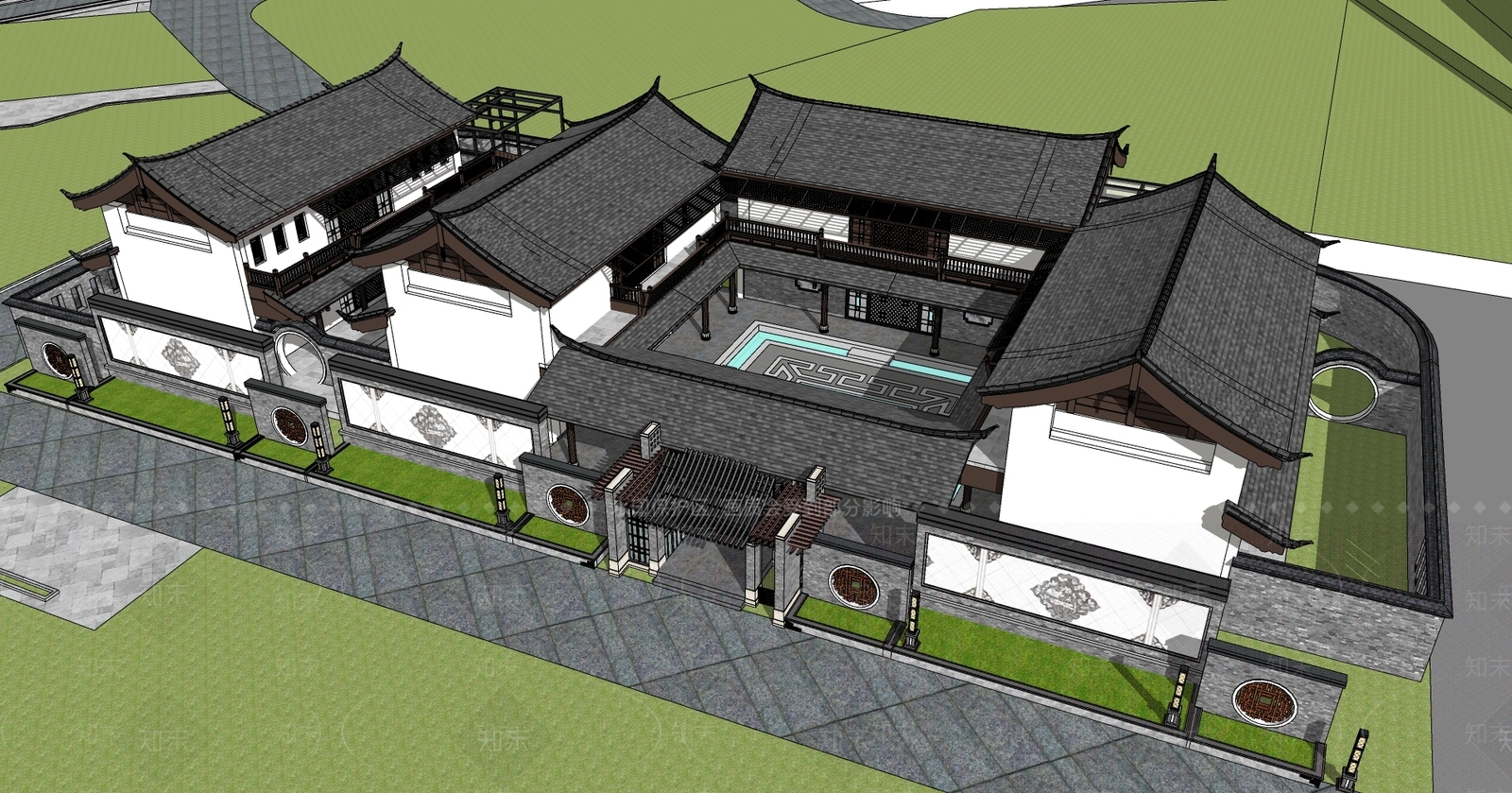 中式四合院SU模型下载【ID:1101887935】