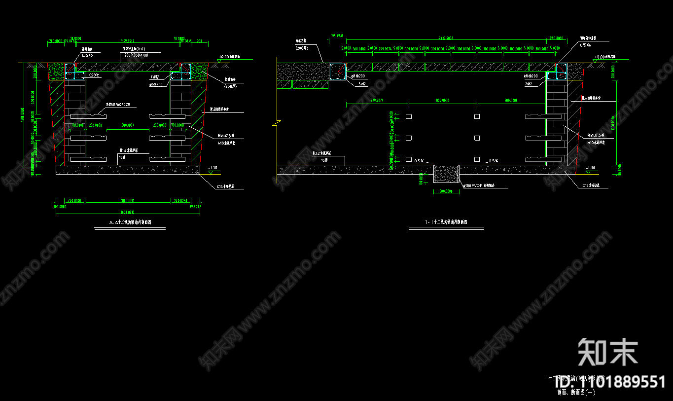 行人道路十二电缆沟断面剖面施工图下载【ID:1101889551】