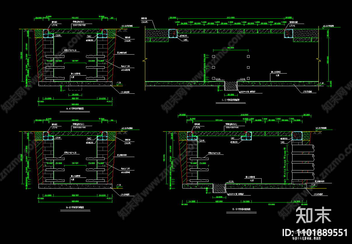 行人道路十二电缆沟断面剖面施工图下载【ID:1101889551】