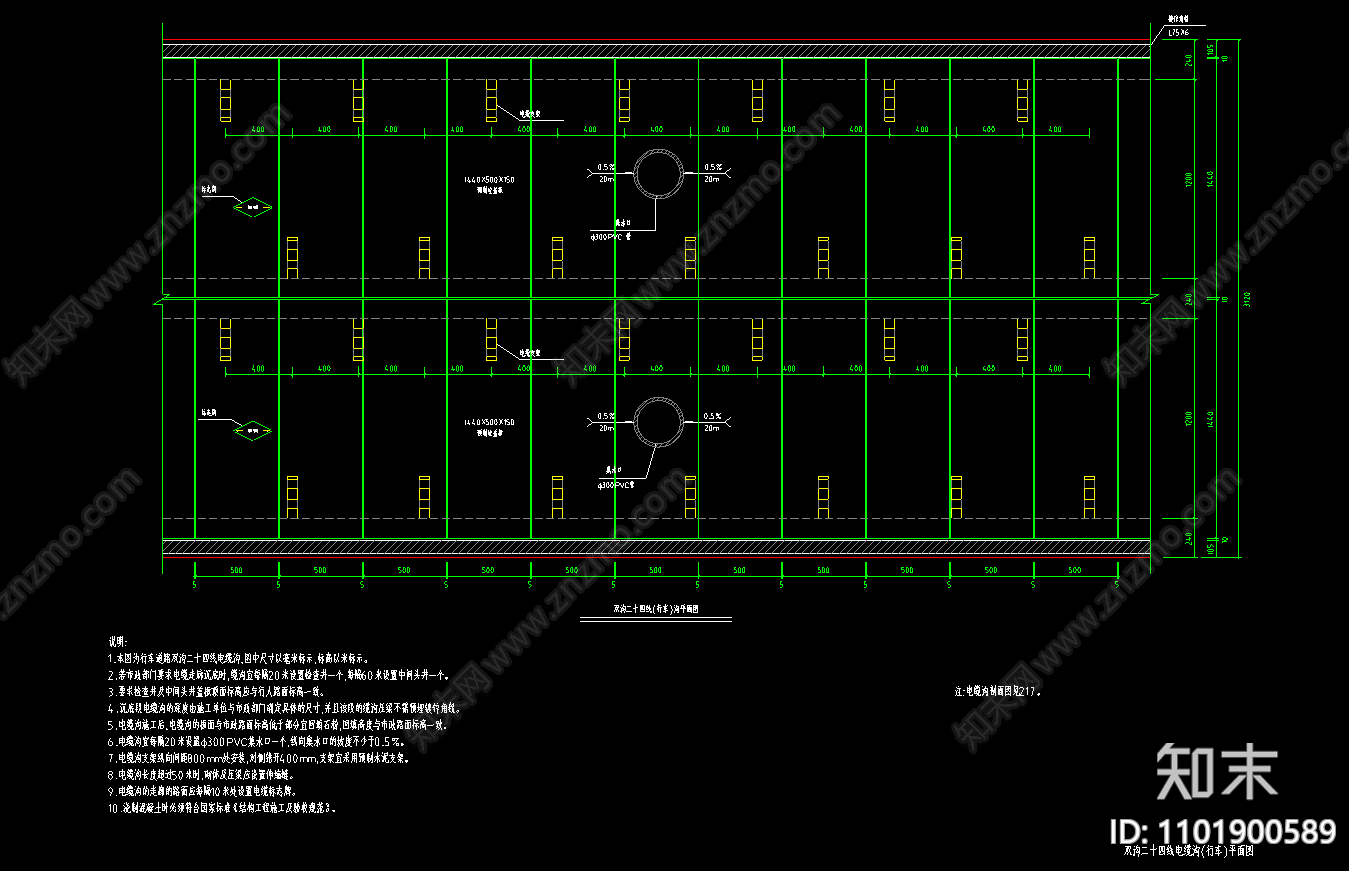 行人行车道路双沟二十四线电缆沟构造平面剖面施工图下载【ID:1101900589】