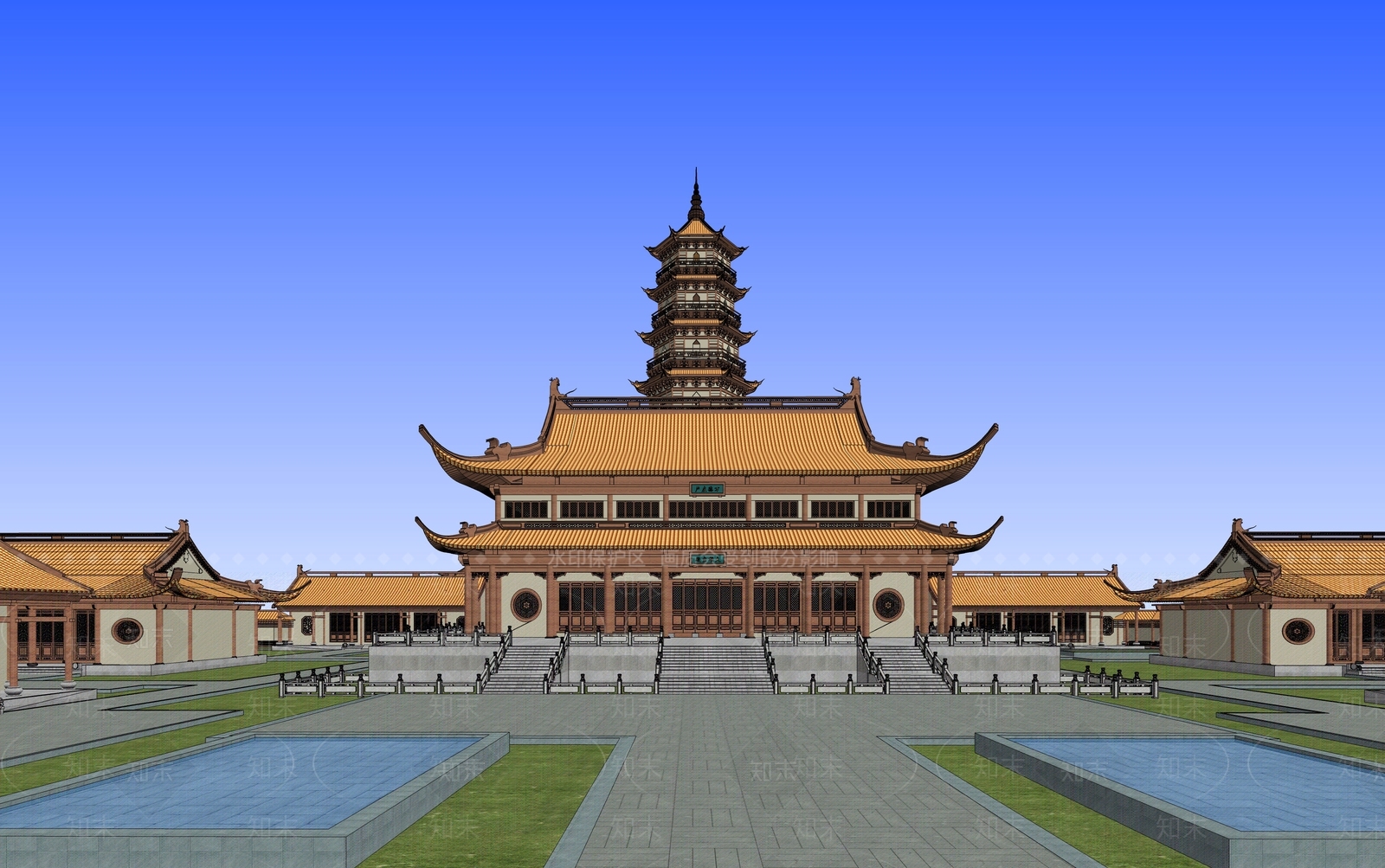 中式寺庙建筑SU模型下载【ID:1101903173】