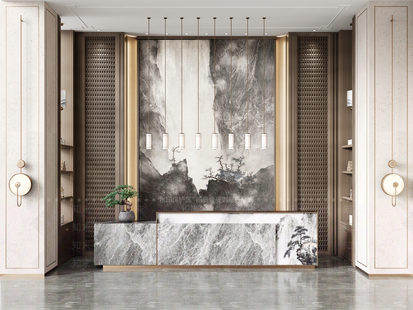 新中式接待台3D模型下载【ID:1101903168】