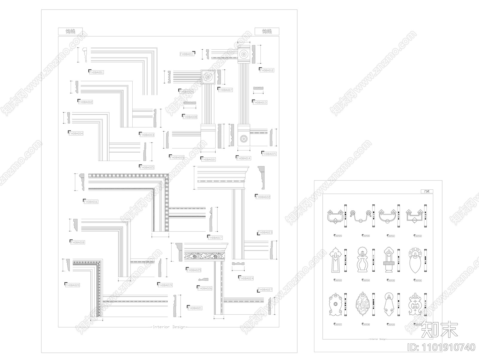 中式拉手角线带文字说明施工图下载【ID:1101910740】