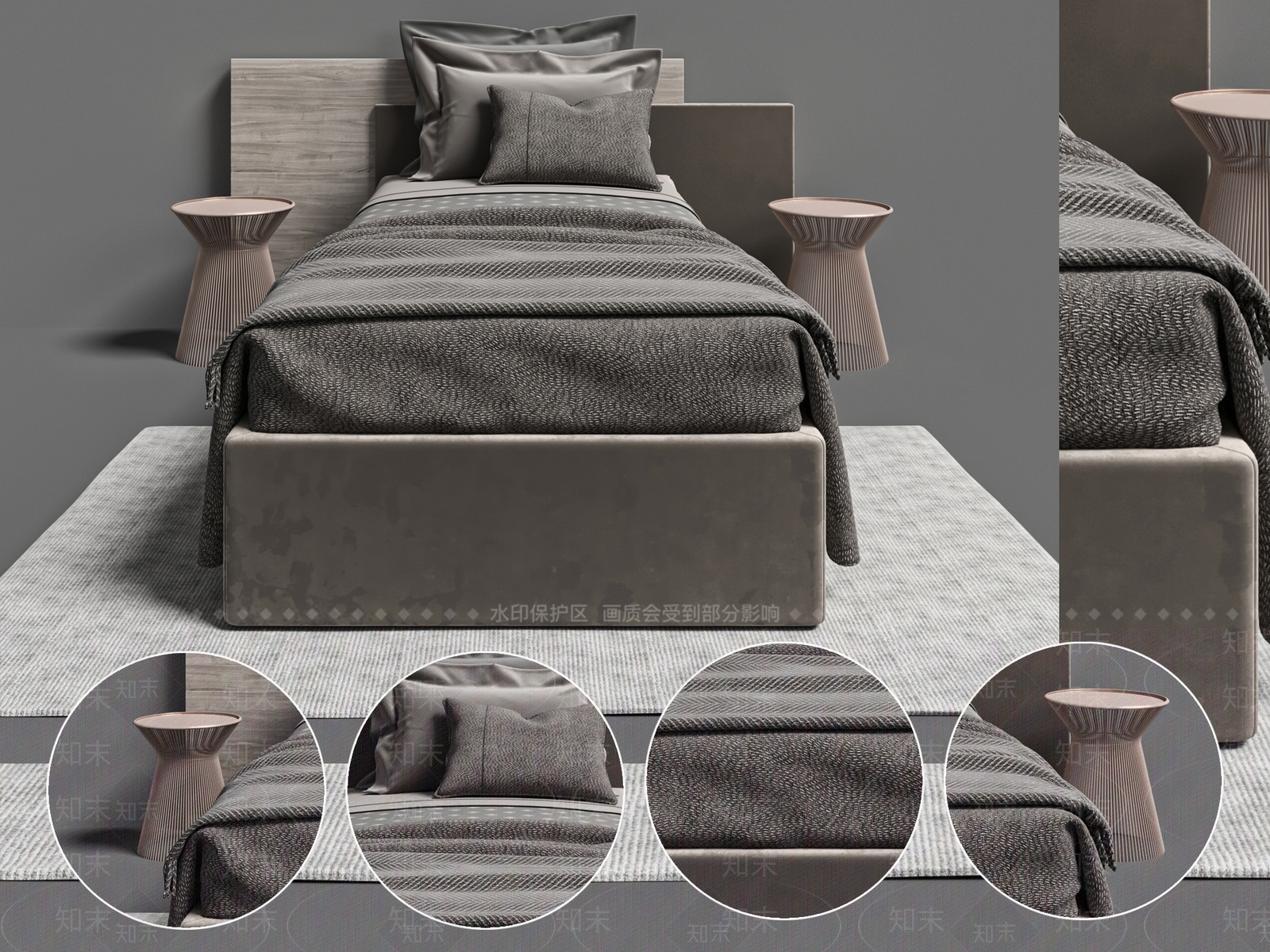 现代单人床3D模型下载【ID:1101914059】