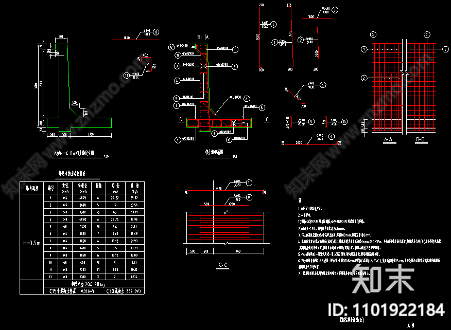 重力式挡土墙配筋材料表施工图下载【ID:1101922184】