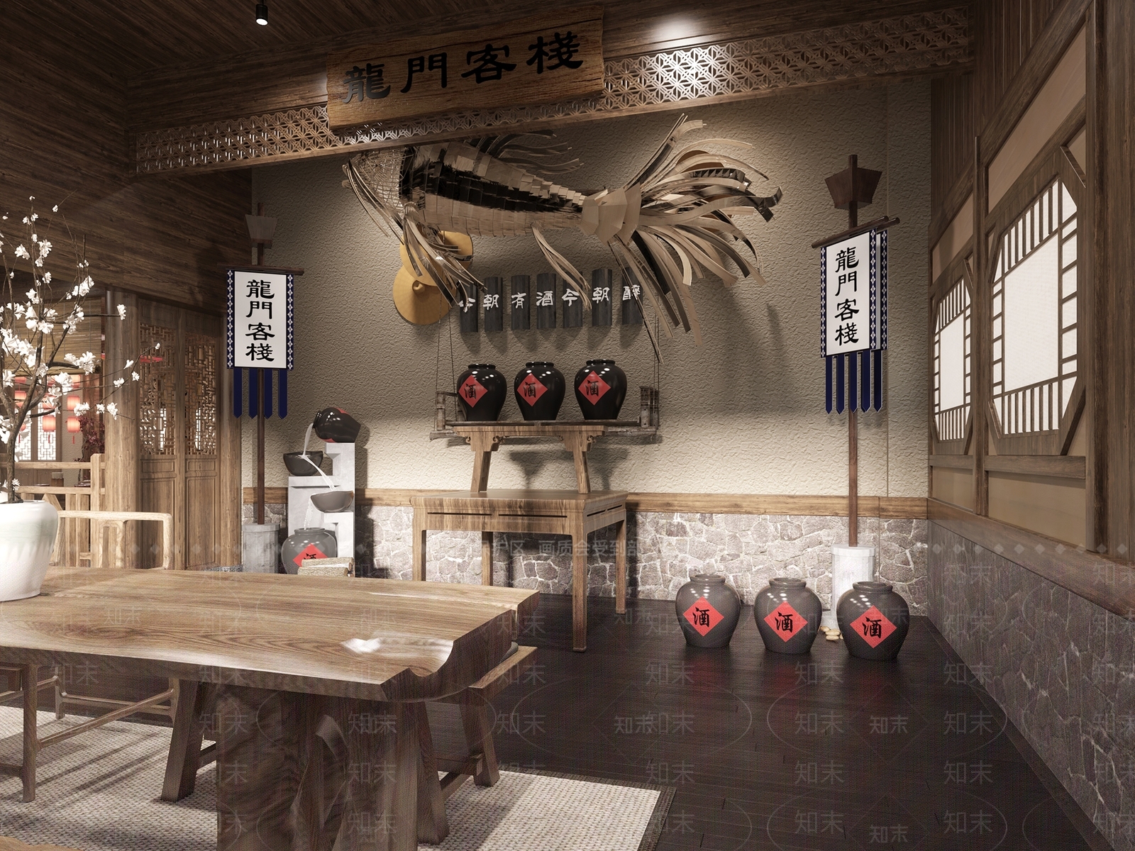 中式龙门客栈主题餐厅3D模型下载【ID:1101929274】