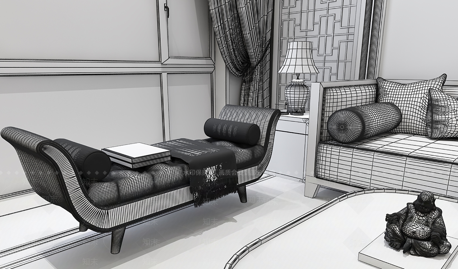 欧式古典床尾凳3D模型下载【ID:1101931729】