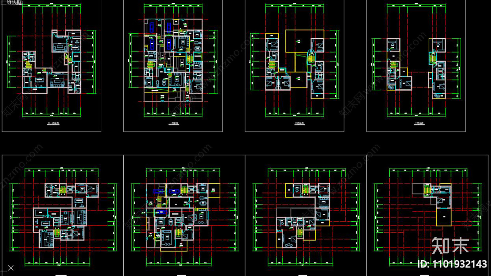 全套双拼别墅施工图下载【ID:1101932143】