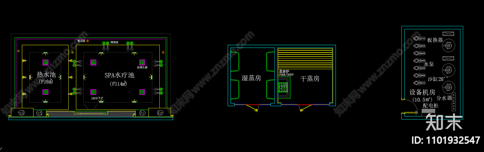 浴场平面设备图干蒸湿蒸处理系统施工图下载【ID:1101932547】