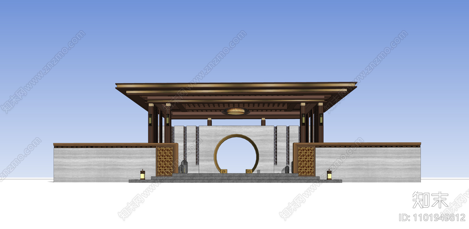 新中式大门入口施工图下载【id:1101949812】