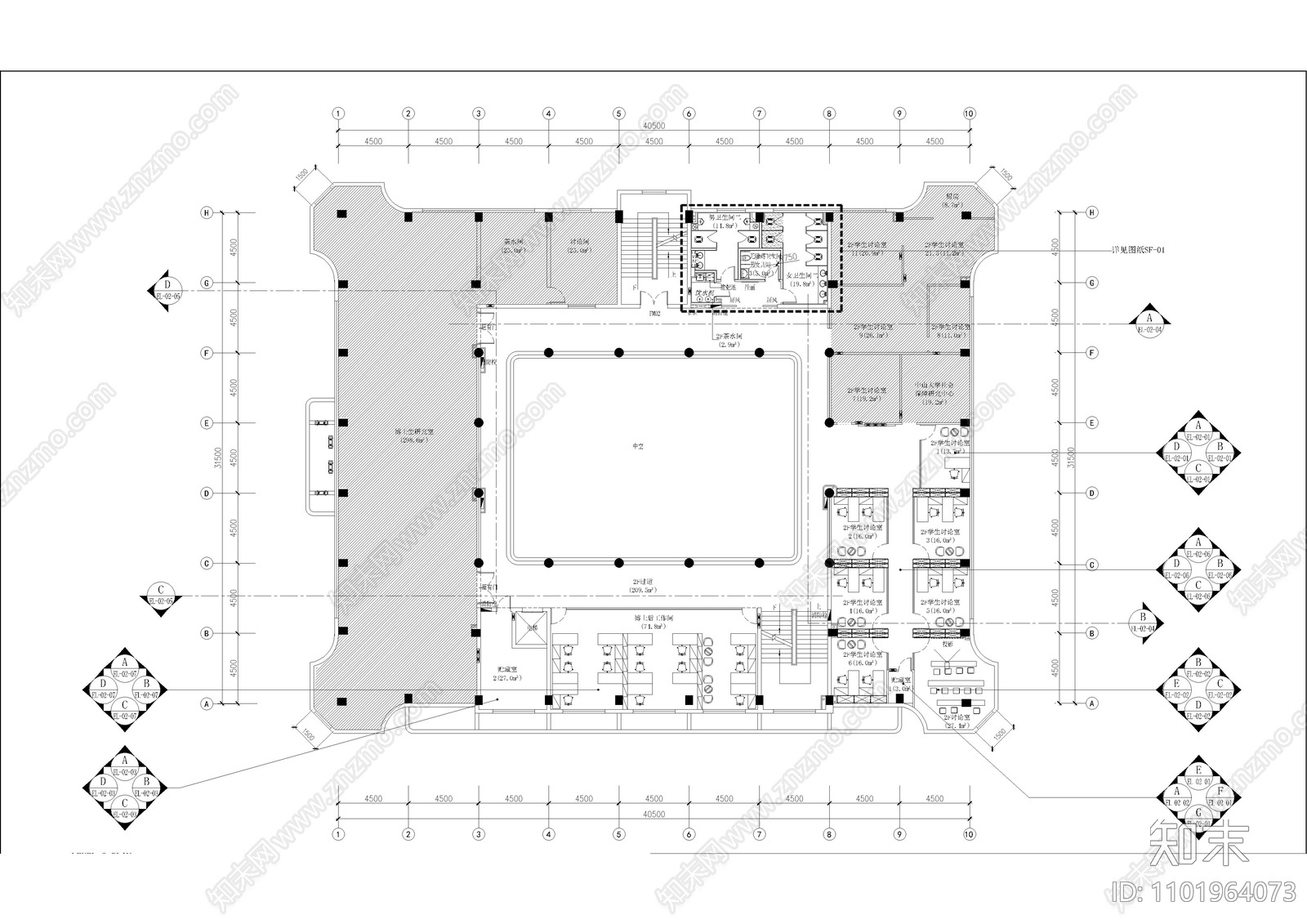 图书馆学习讨论室cad施工图下载【ID:1101964073】
