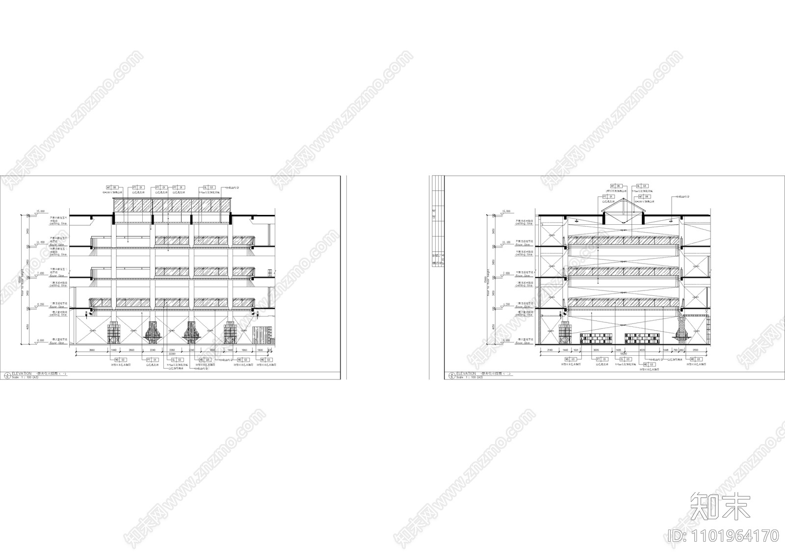 图书馆大堂立面图施工图下载【ID:1101964170】