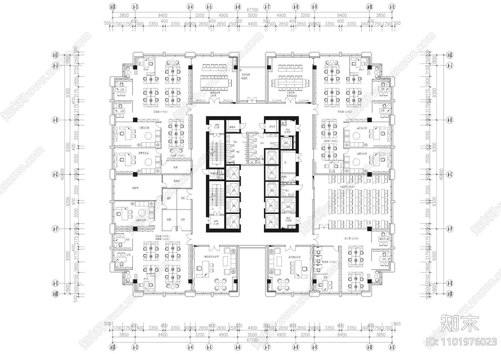 5A整层办公室平面布置图cad施工图下载【ID:1101976023】