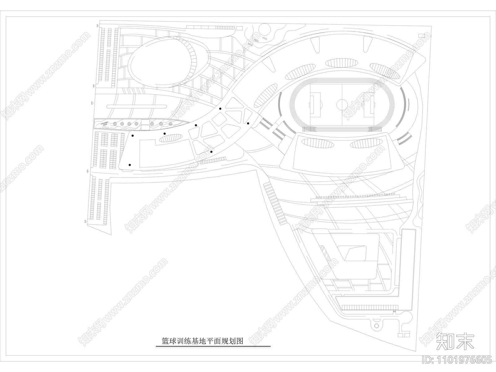 体育中心篮球基地平面cad施工图下载【ID:1101976605】