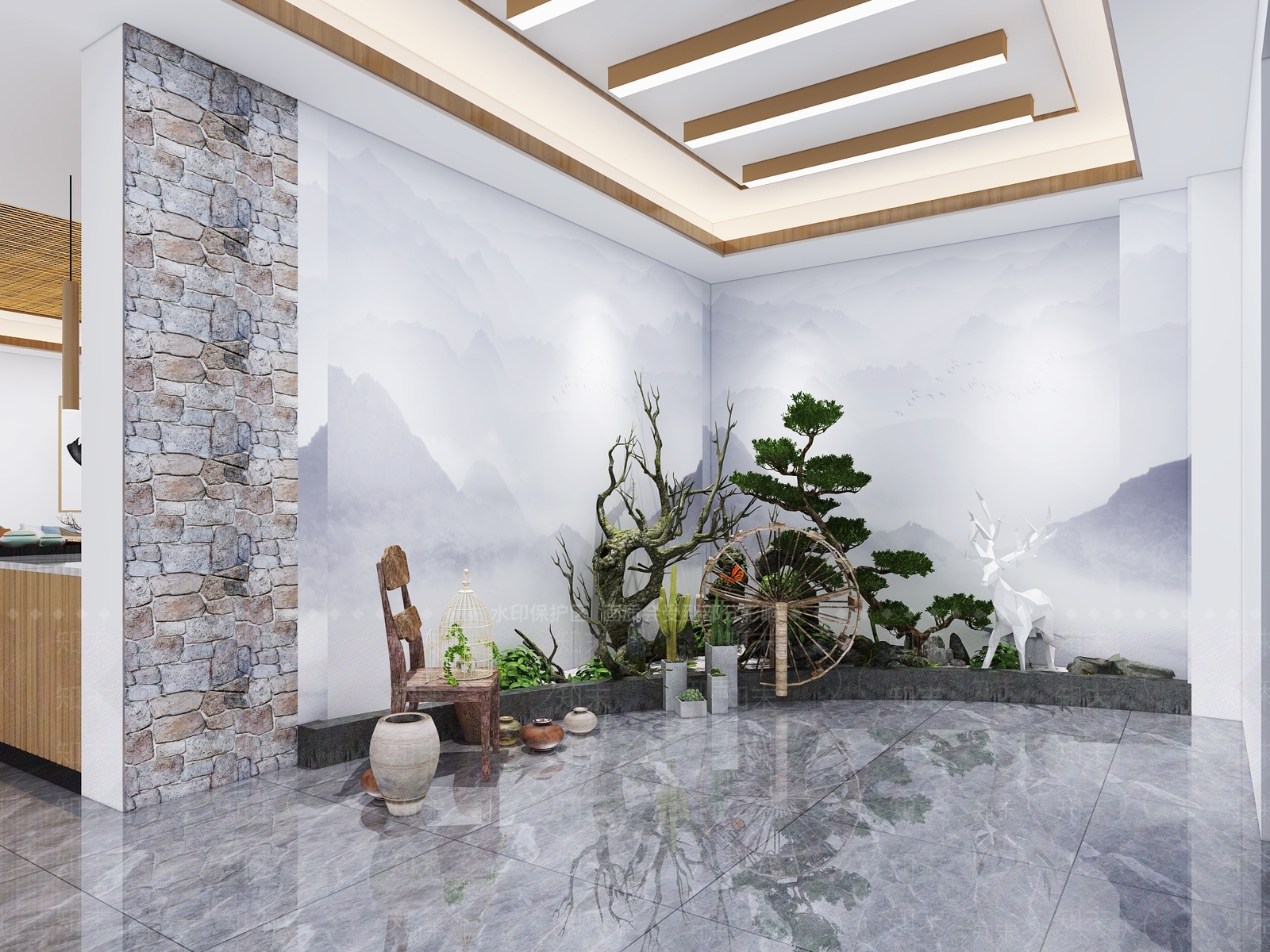 新中式茶馆3D模型下载【ID:1101980965】