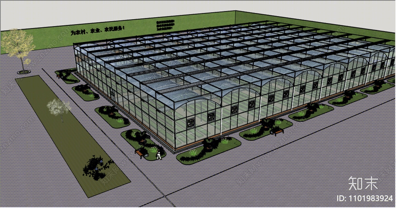 现代薄膜连栋大棚SU模型下载【ID:1101983924】
