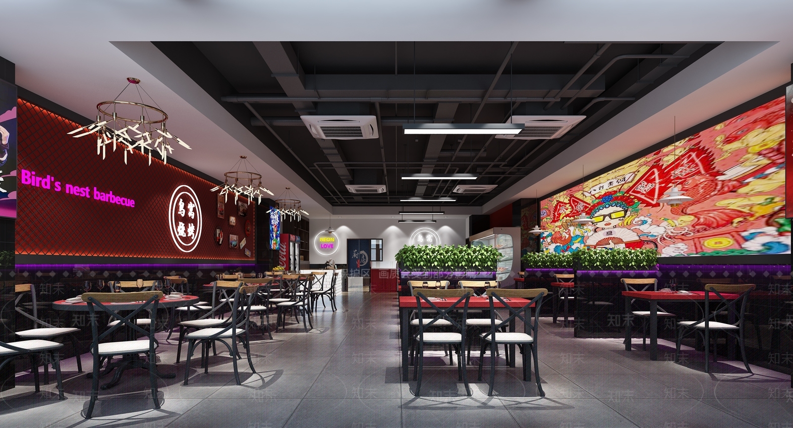 现代国潮风烧烤店3D模型下载【ID:1101995362】