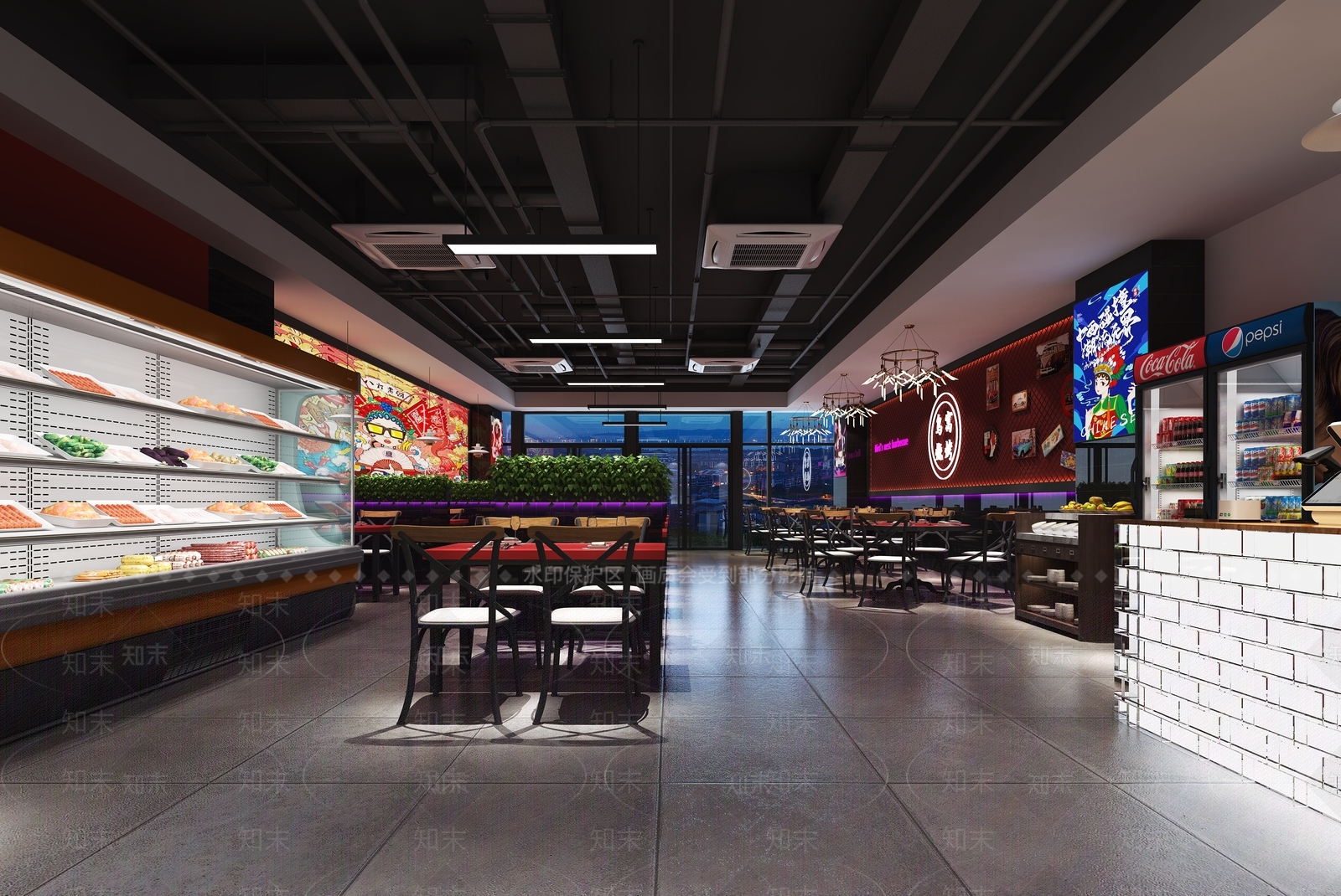 现代国潮风烧烤店3D模型下载【ID:1101995362】