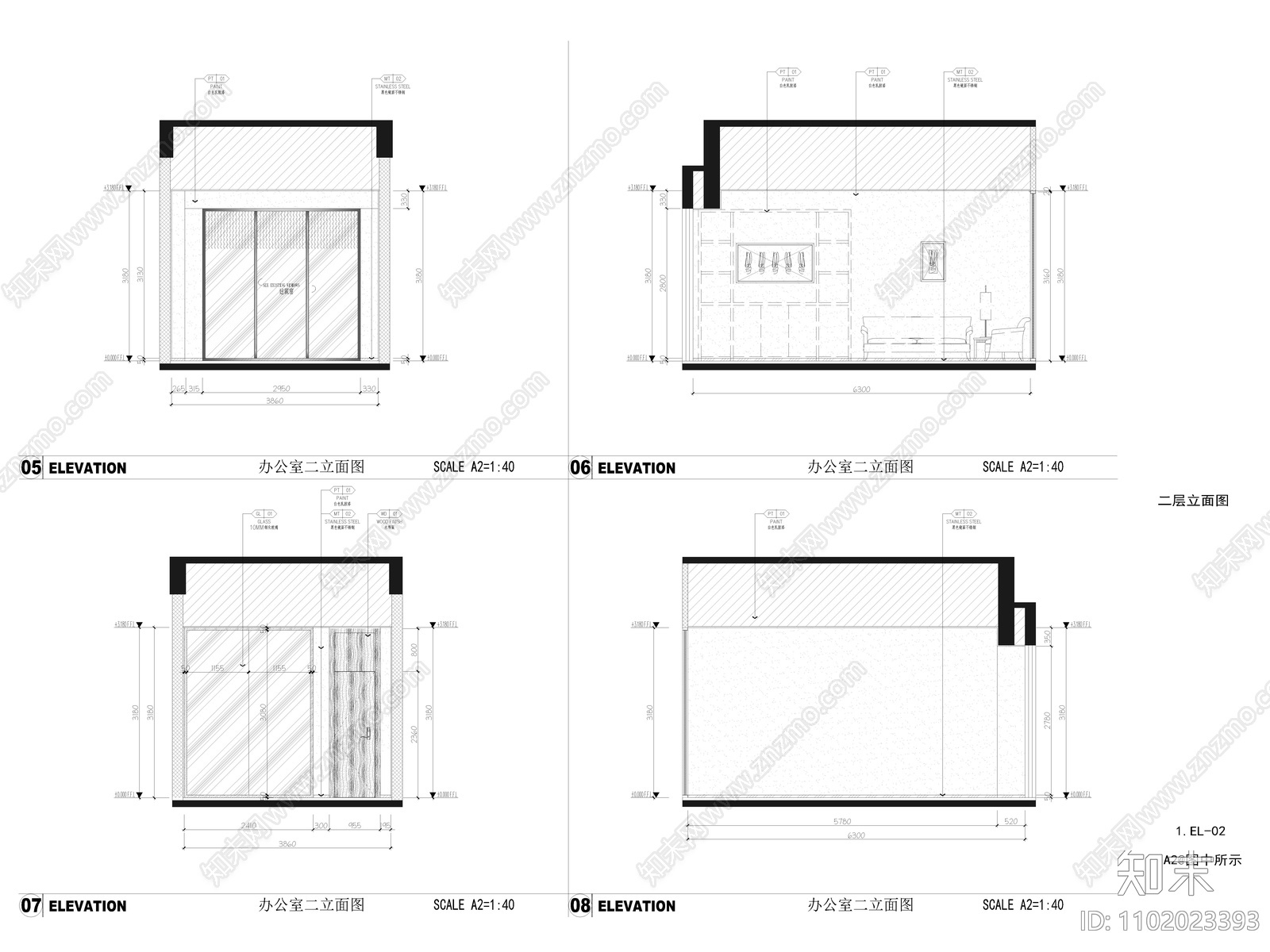 售楼部办公室文印室立面图cad施工图下载【ID:1102023393】