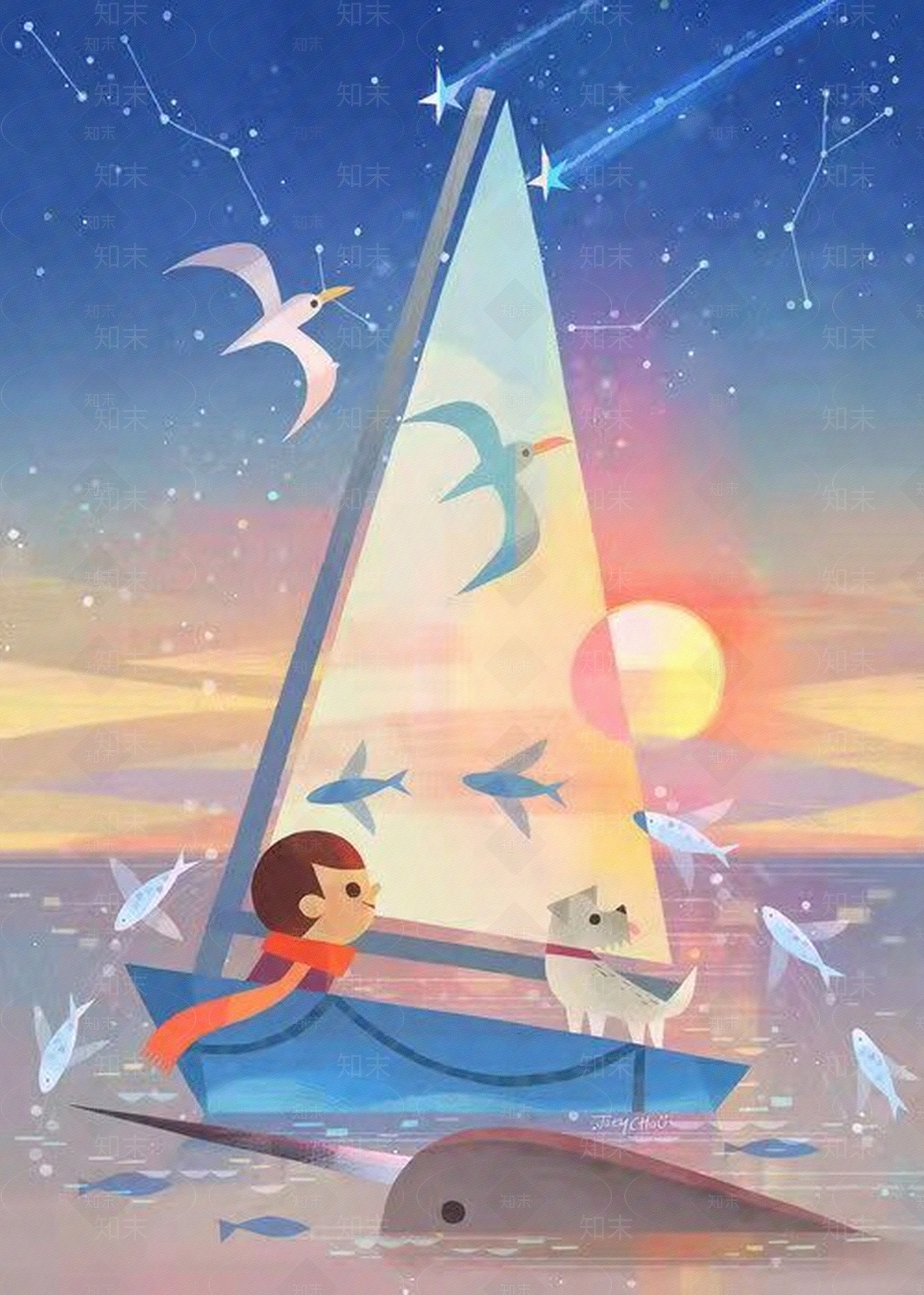 小男孩和帆船贴图下载【ID:1102025374】